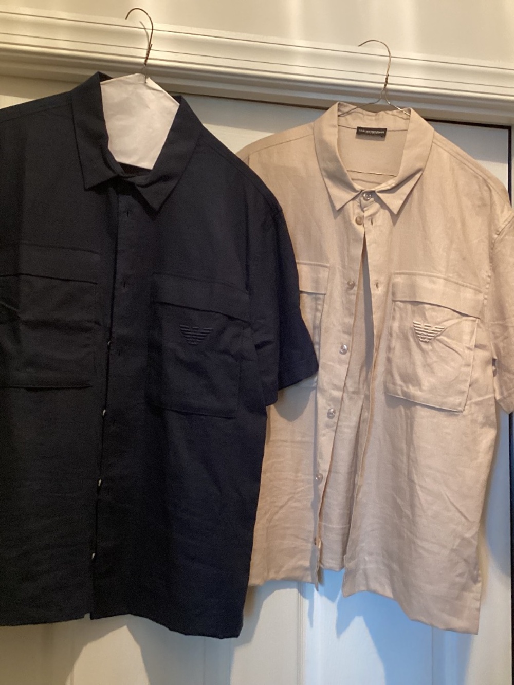 Set of 2 Emporio Armani Mens Short-Sleeved Shirts / Cream & Navy